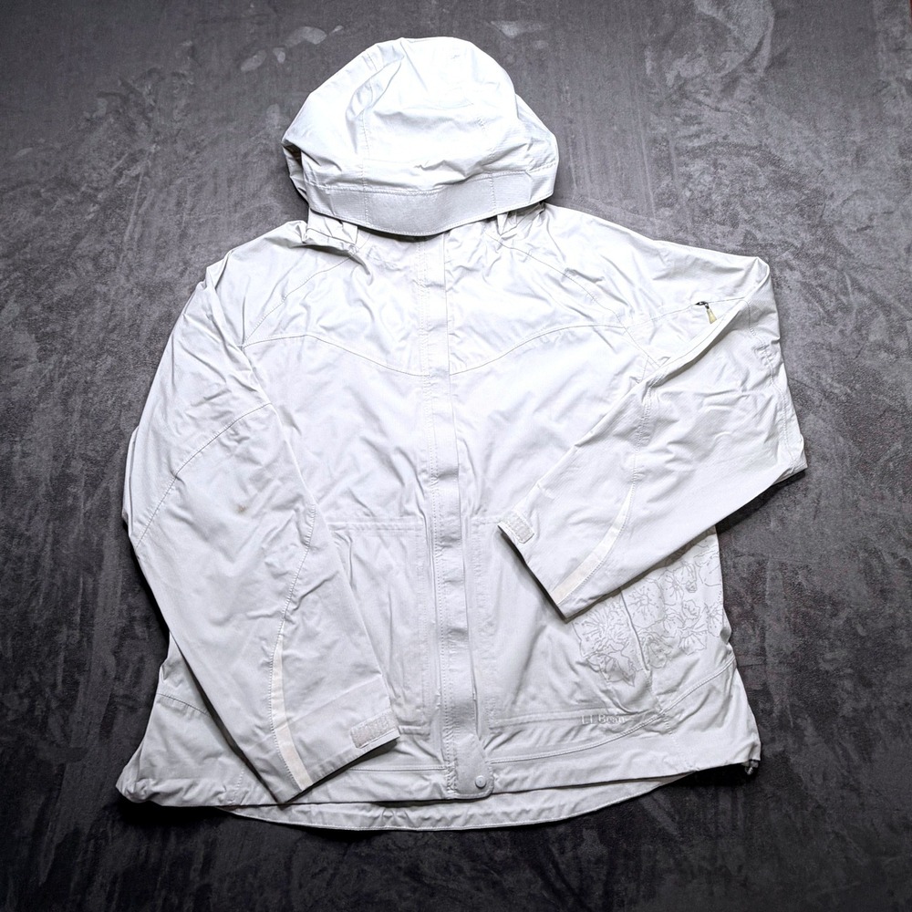 LL Bean Hooded Windbreaker Rain Jacket Womens XL Cream Full Zip Hooded Outdoor